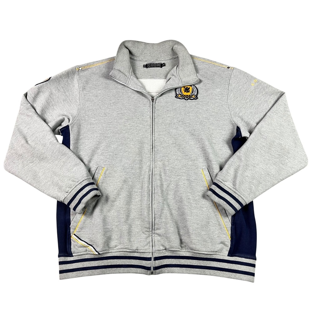 Coogi Mens XXL Full Zip Track Jacket Gray Navy Blue‎ Embroidered Crest Retro